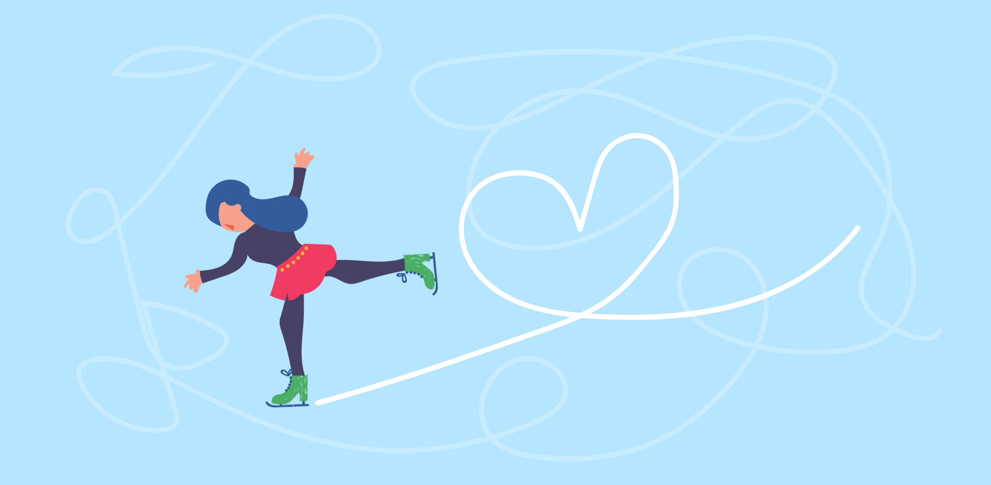 Illustration of a skater making a heart in the ice